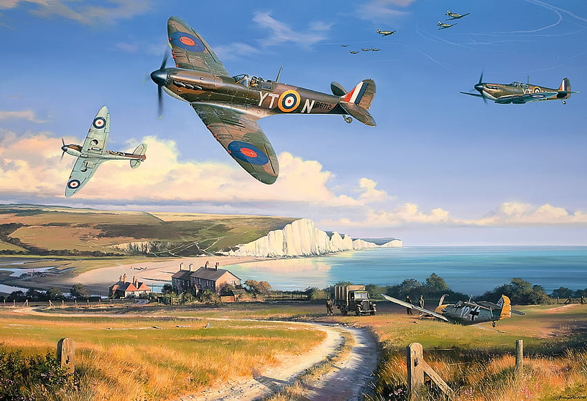 Sommer für Helden, Militär, Schlacht um Großbritannien, Raf, Flug, ww2, Flugzeuge, Spitfire, Flugzeuge, Dover HD-Hintergrundbild