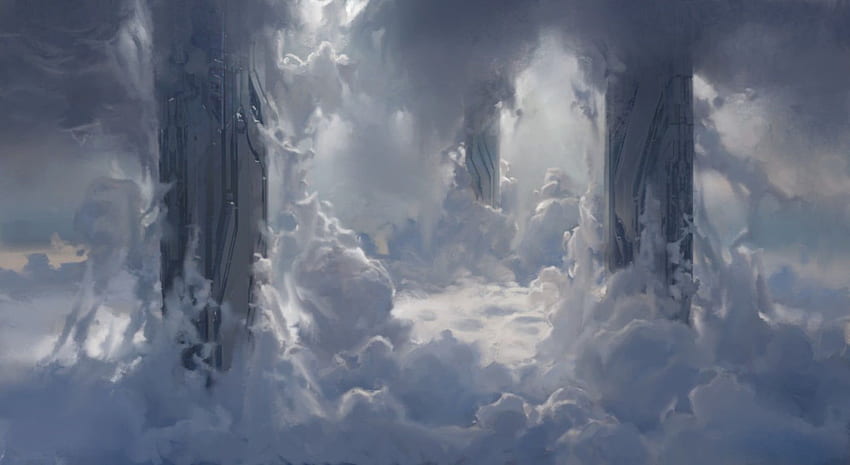 Dois pilares cinza, Halo, nuvens, ficção científica, videogames, Halo Infinite papel de parede HD