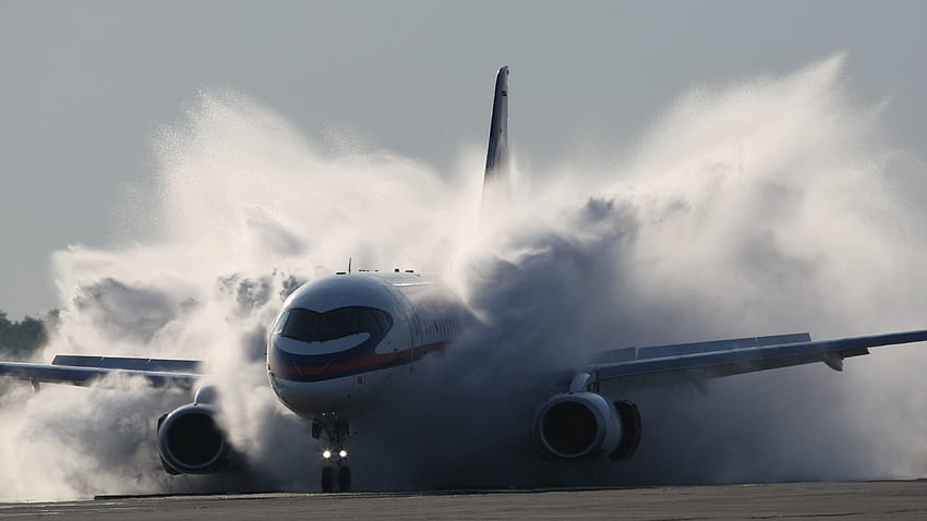 sukhoi, superjet, 100, aircraft, smoke, Airplane HD wallpaper