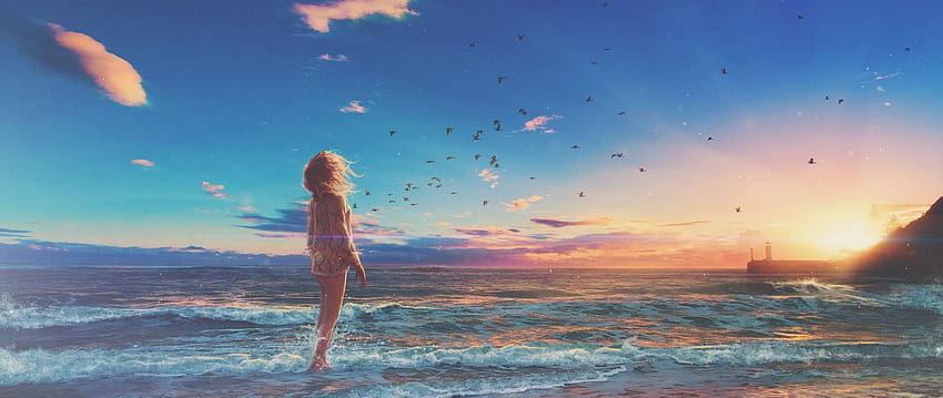Beach sunset anime HD wallpapers | Pxfuel