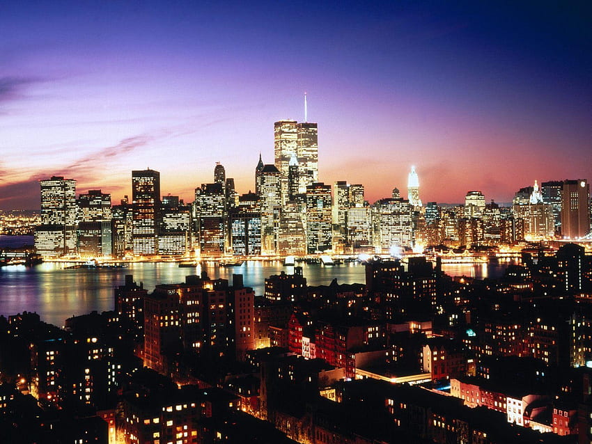 Manhattan, edificios, arquitectura, ciudad, luces, nueva york, moderno fondo de pantalla