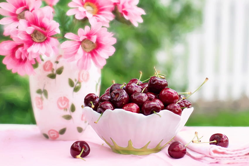 Flowers, Sweet Cherry, Food, Cherry, Dish HD wallpaper
