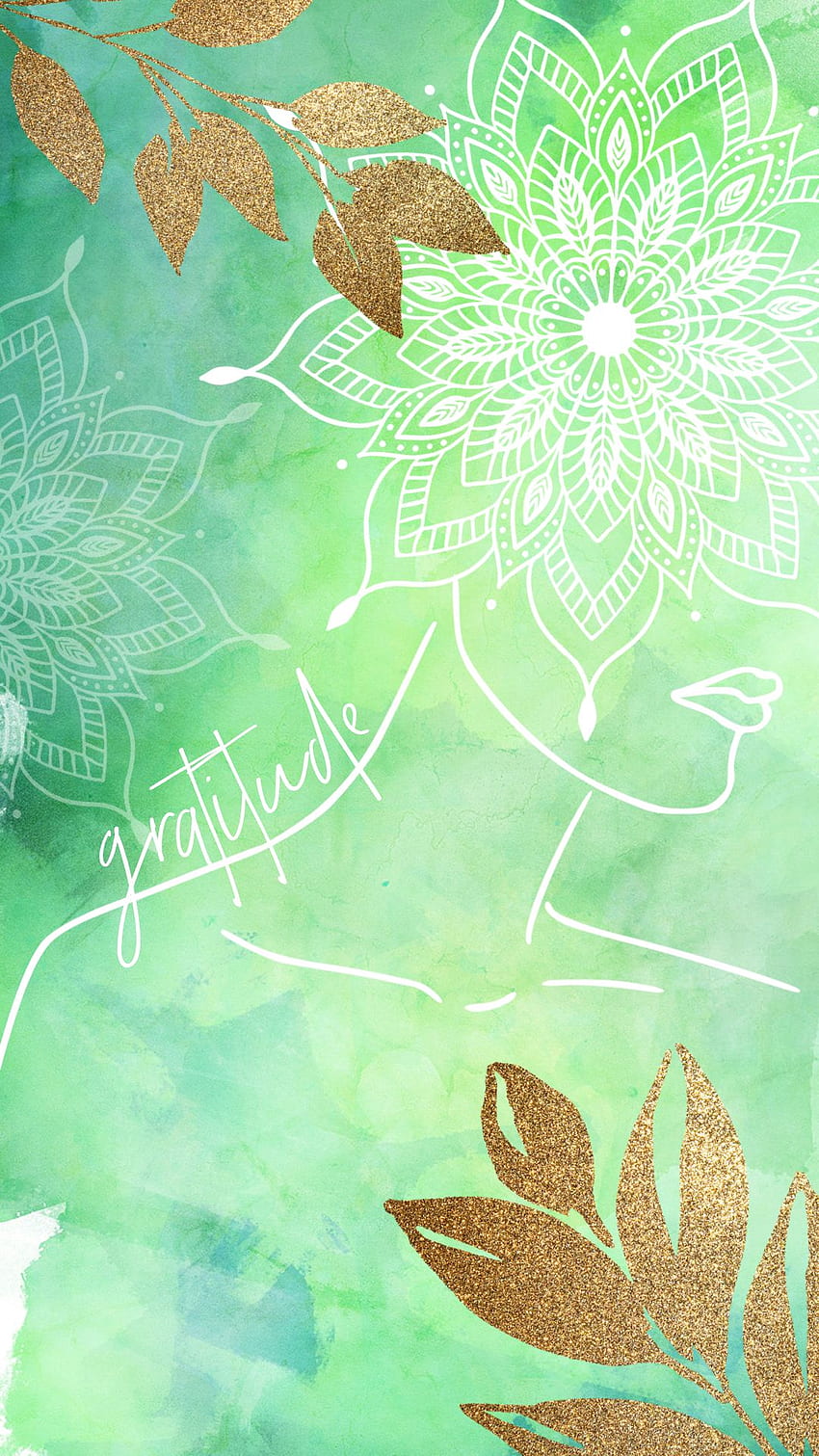 Green Gratitude Mandala Aquarelle Gold Line Art Phone par Ariana Emmer Media. Dessin au trait, Dessin textuel, Art Fond d'écran de téléphone HD