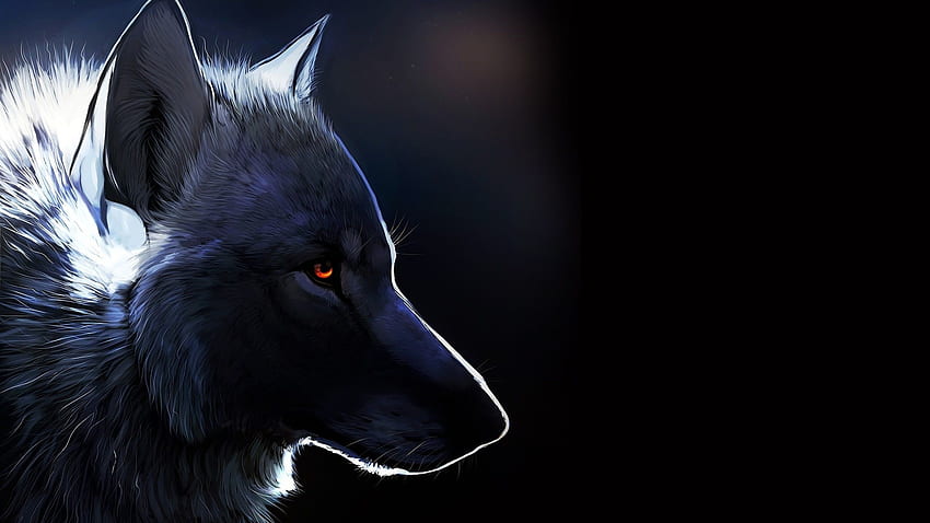 Rysunek czarnego wilka - ciemna kreatywność. Dzikie zwierzęta . zwierząt. Wilk, tło wilka, wilk fantasy, wilk celtycki Tapeta HD