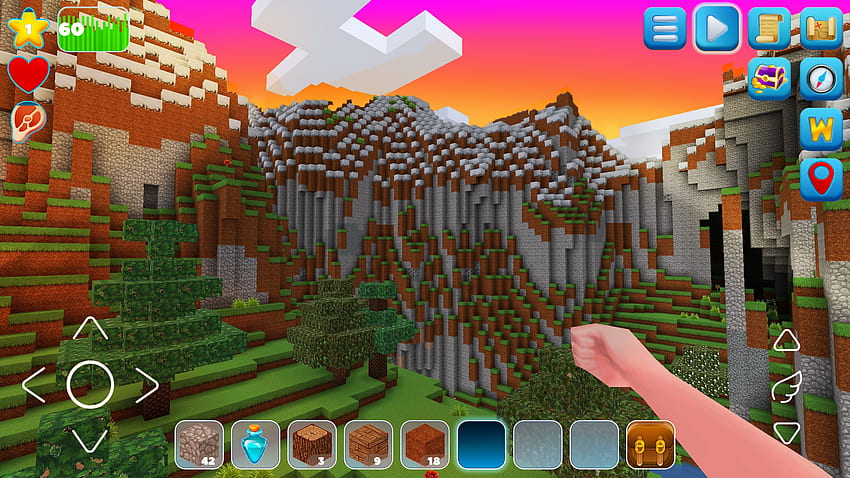 Beautiful Mountains and Sunset in RealmCraft Minecraft Style Game, games, minecraft update, fun, mobile games, game design, minecraft, play games, blockbuild, animals, action adventure, letsplay, realmcraft, minecraft tutorial, sandbox game, pixel games, minecraft mob, pixels, minecrafter, minecraft, open world game, cube world, minecraft house, 3d game, building game, video games, gameplay HD wallpaper