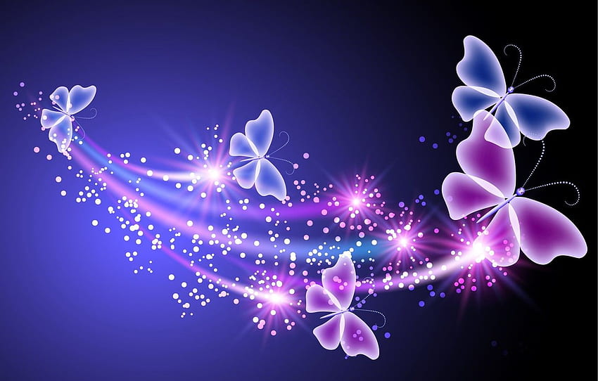 butterfly, abstract, blue, pink, glow, neon, sparkle, butterflies, neon for , section абстракции HD wallpaper
