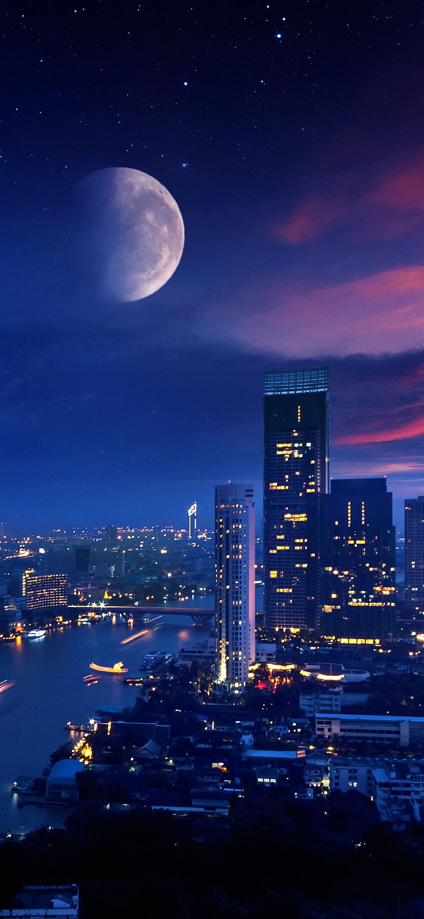City Lights Moon Vibrant iPhone XS MAX , , Hintergrund und Moonlight City HD-Handy-Hintergrundbild