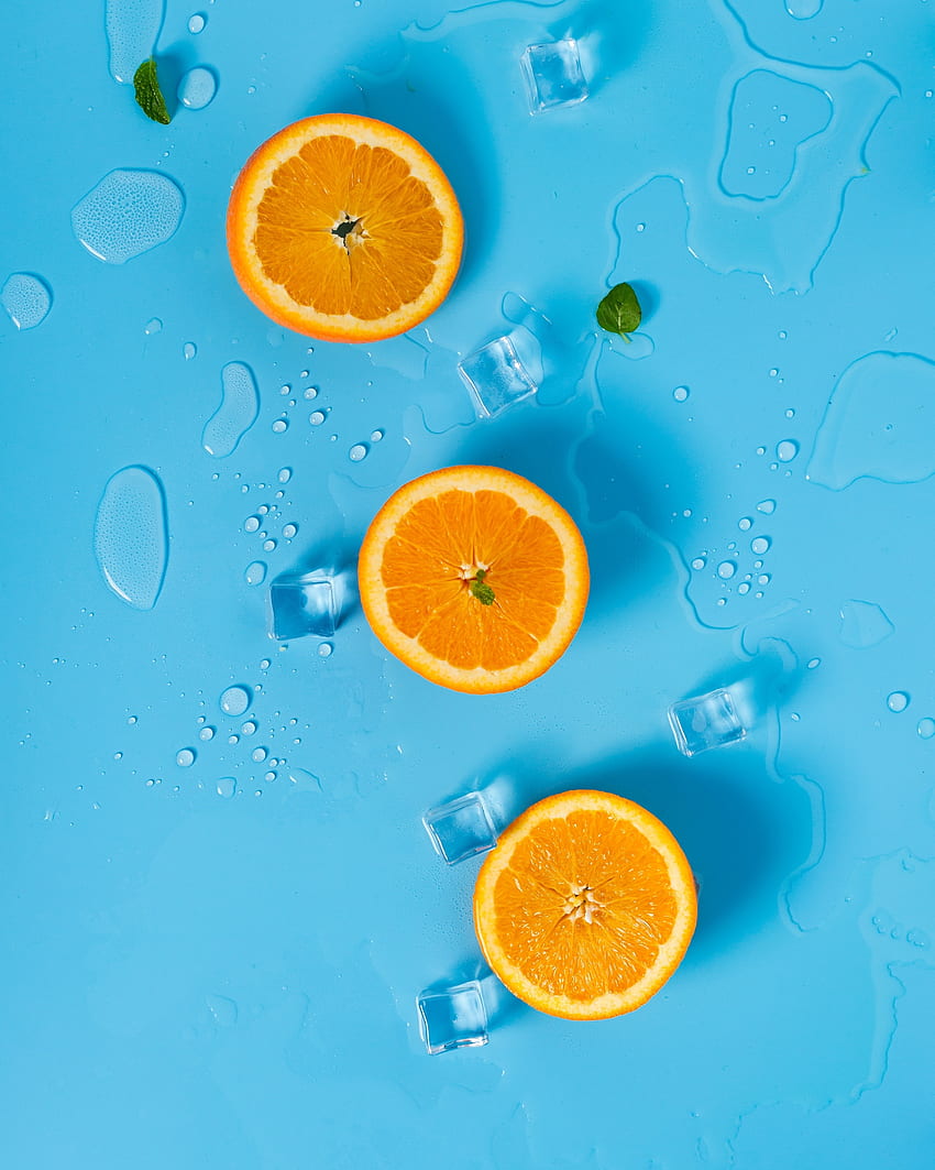 Orange, ice cubes, summer, mint HD phone wallpaper