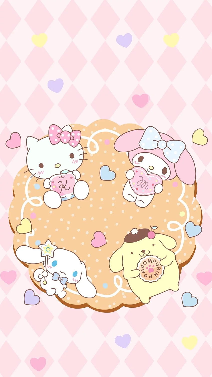 Hello Kitty, My Melody, Cinnamonroll, Pompompurin. Bonjour minou, ma mélodie Sanrio Fond d'écran de téléphone HD