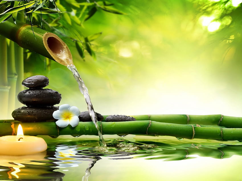 Spa, Wasser, Bambus, Stilleben, Steine HD-Hintergrundbild