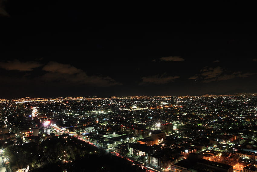 Изглед отгоре, тъмен, нощен град, светлини на града, Мексико HD тапет