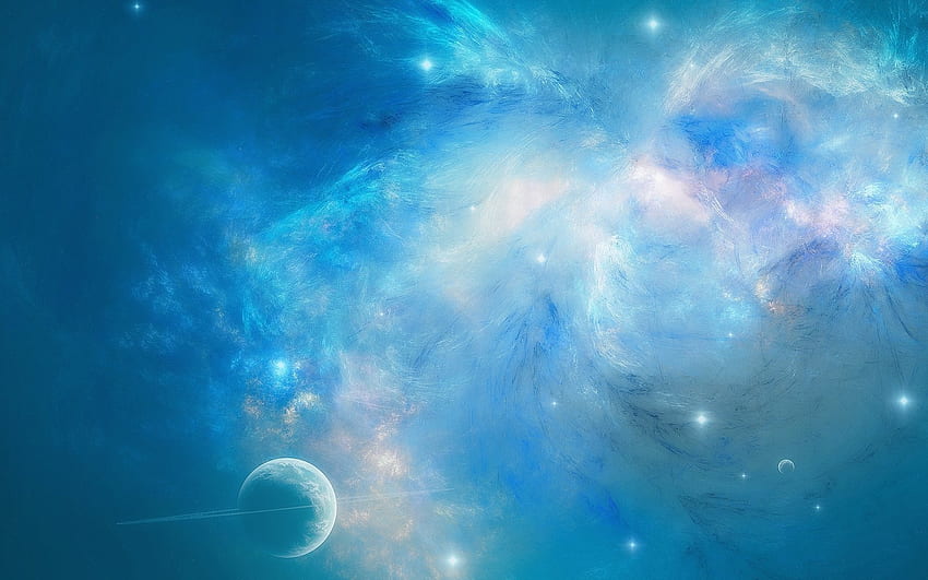 Blue space, blue, nebulae, white, planet, space, cosmos HD wallpaper