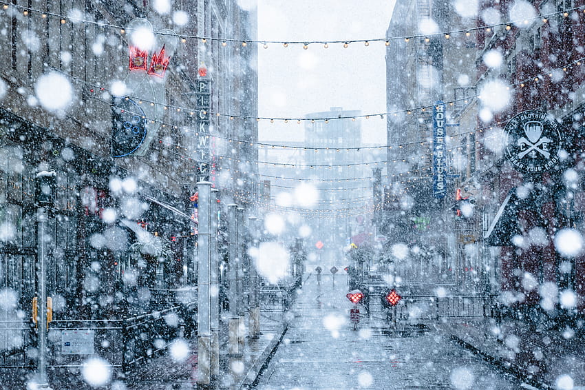 Città, inverno, neve, città, strada, nevicata Sfondo HD