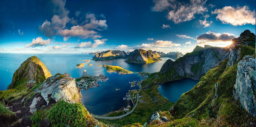 산 풍경 바다 자연 노르웨이 HD 월페이퍼