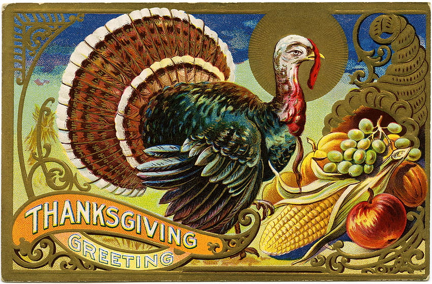 Винтидж поздравителна картичка за Деня на благодарността Турция. Стар HD тапет
