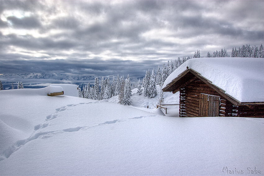 雪の家、自然、素敵 高画質の壁紙