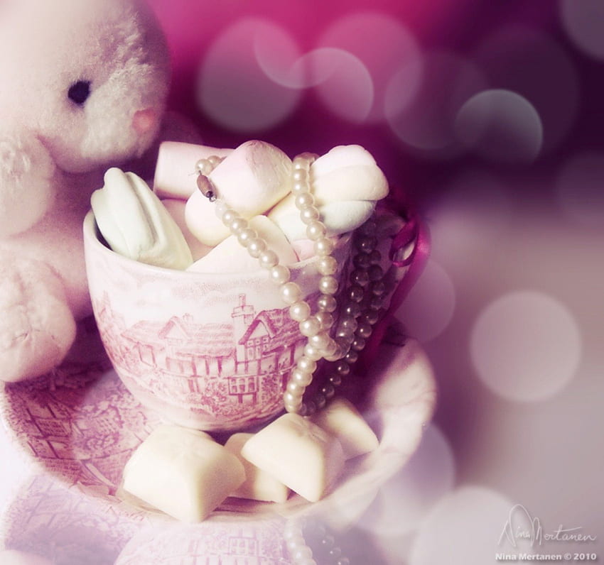 A Sweet Cup, sweet, teddy bear, abstract, cup HD wallpaper