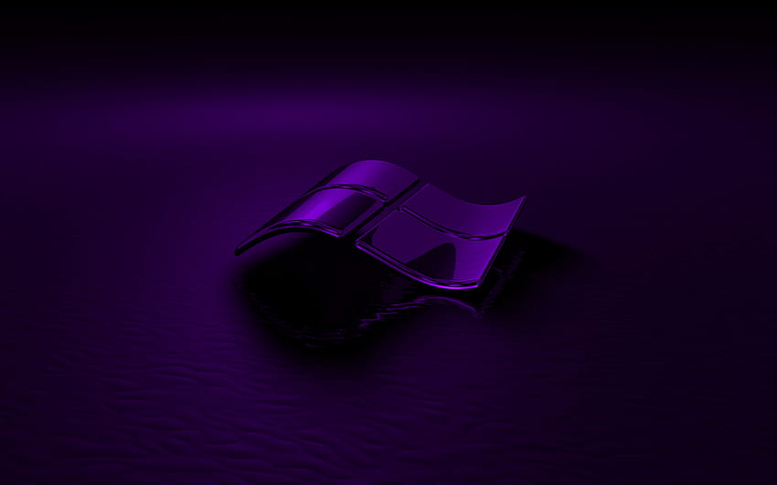 purple 3d Windows logo, black background, 3d waves purple background, Windows logo, Windows emblem, 3d art, Windows HD wallpaper