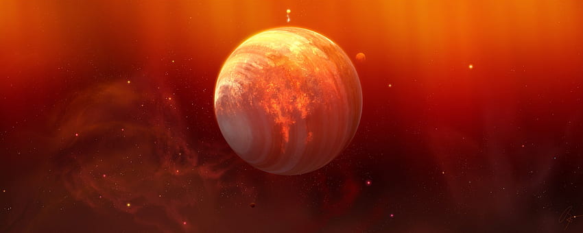 Gasriesen, orangefarbener Planet, außerirdische Welt, roter Planet, außerirdischer Planet HD-Hintergrundbild