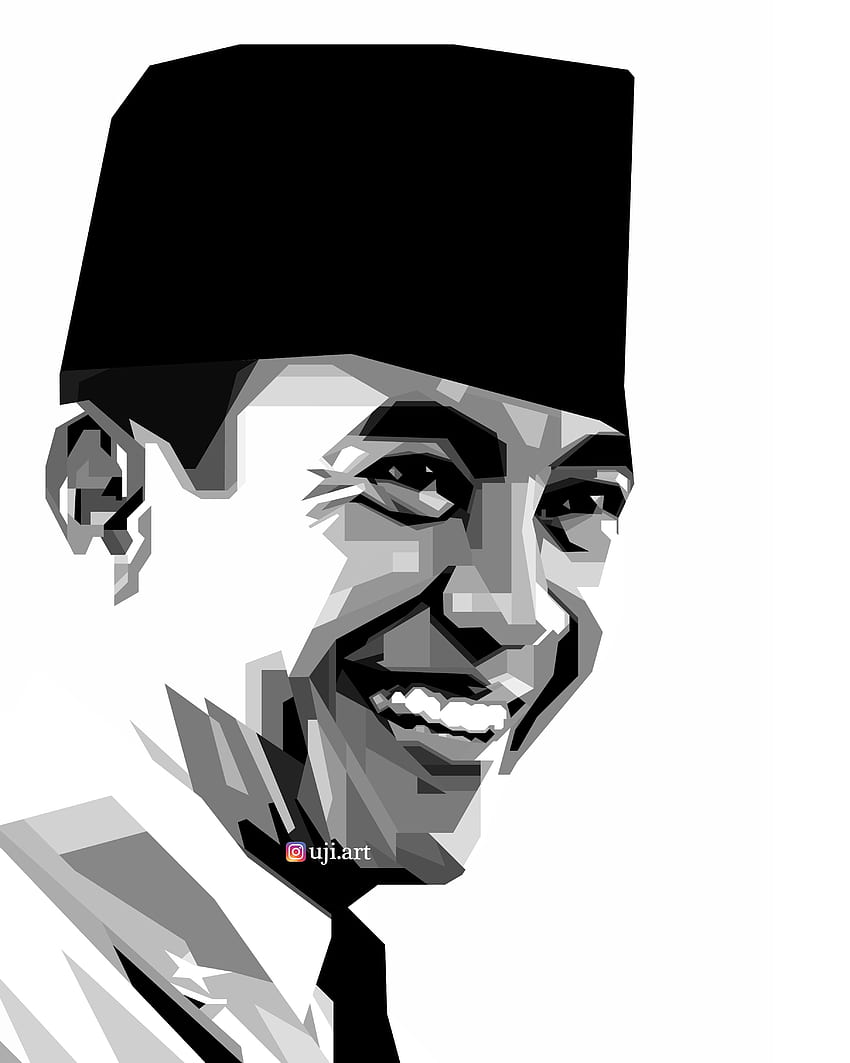 WPAP Grayscale Ir. Сукарно е първият президент на Република Индонезия HD тапет за телефон