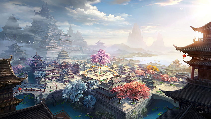 Anime w starożytnym stylu chińskim - Rynek, chińskie miasto Tapeta HD