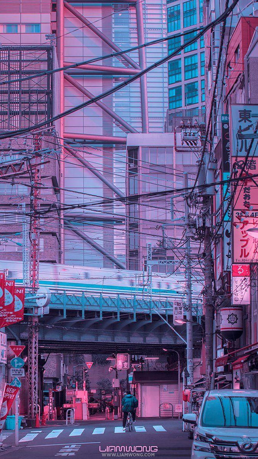 Arte callejero retro japonés Púrpura, Púrpura retro estético fondo de pantalla del teléfono