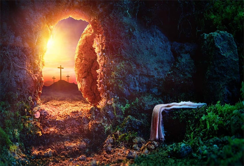 ซื้อ Yeele ft graphy Background Vinyl Cross Crucifixion Sunrise Empty Tomb With Shroud Jesus Christ Holy Light Stone Hole Landscape Cross Tumb Light Stone Dreamy Forest Backdrop วอลล์เปเปอร์ HD