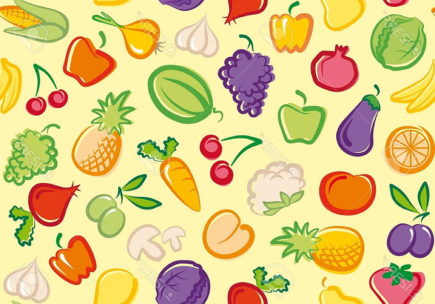 Cartoon Fruit And Vegetables HD wallpaper