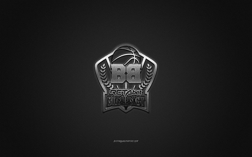 Bilbao Basket, Spanish basketball club, silver logo, gray carbon fiber background, Liga ACB, basketball, Bilbao, Spain, Bilbao Basket logo HD wallpaper