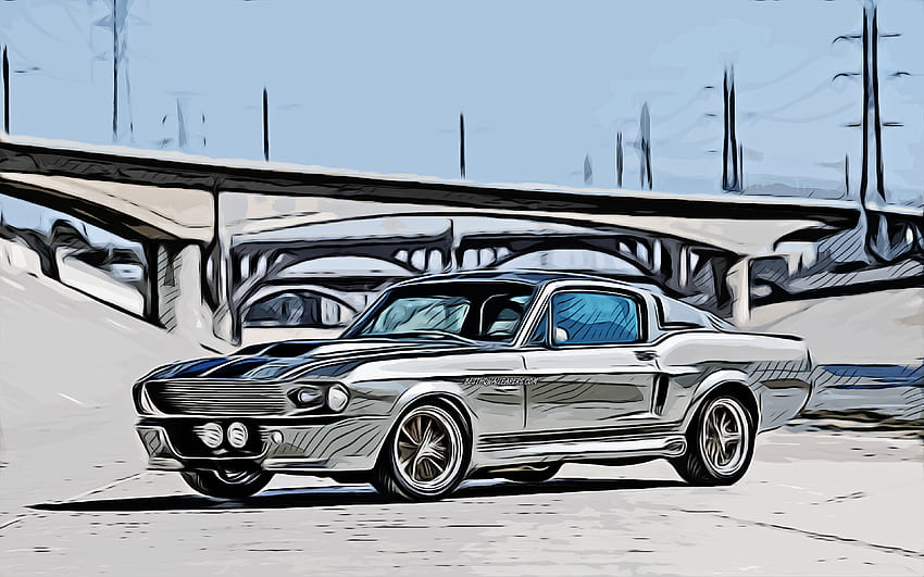 Ford Shelby Mustang GT500 Eleanor, , 벡터 아트, 1967 자동차, 추상 자동차, 크리에이티브, Shelby Mustang GT500 Eleanor 드로잉, 머슬카, 자동차 드로잉, 포드 HD 월페이퍼