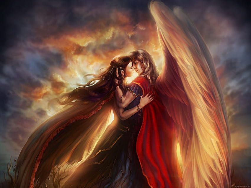 Ángel masculino y demonio femenino, amor de ángel y demonio fondo de pantalla