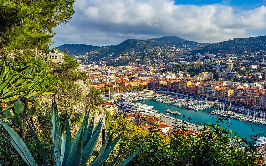 Niza, Port Lympia, Mar Mediterráneo, verano, turismo, Bonito panorama, Bonito paisaje urbano, Costa Azul, Francia fondo de pantalla