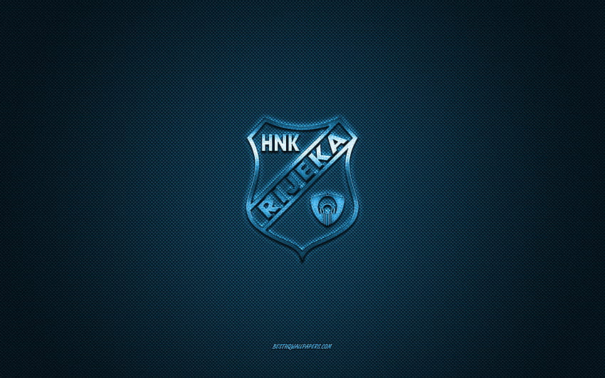 HNK Rijeka, chorwacki klub piłkarski, niebieskie logo, niebieskie tło z włókna węglowego, Prva HNL, piłka nożna, Rijeka, Chorwacja, logo HNK Rijeka Tapeta HD