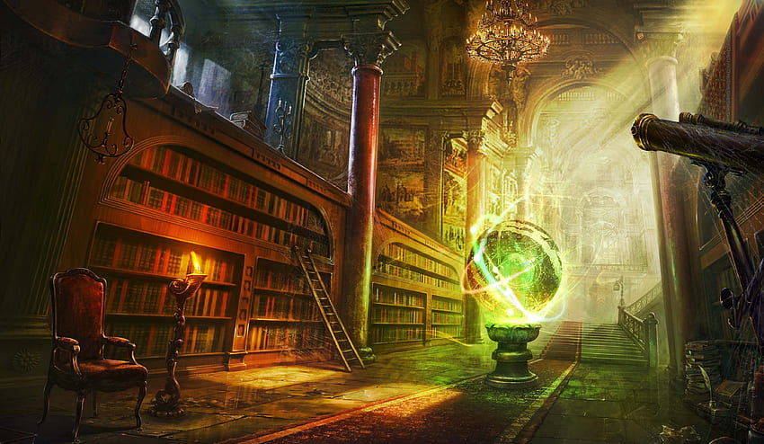 tło biblioteki fantasy - sztuka biblioteki, historia, sztuka fantasy, magiczna biblioteka Tapeta HD