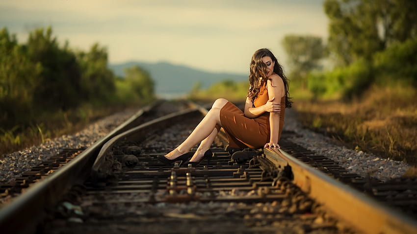 Beauty and Railway train, girl, train, lovely, pretty HD wallpaper | Pxfuel