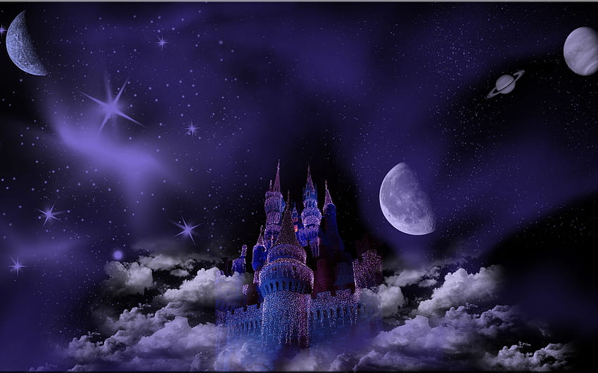 Castle sky planets night 3D art . HD wallpaper
