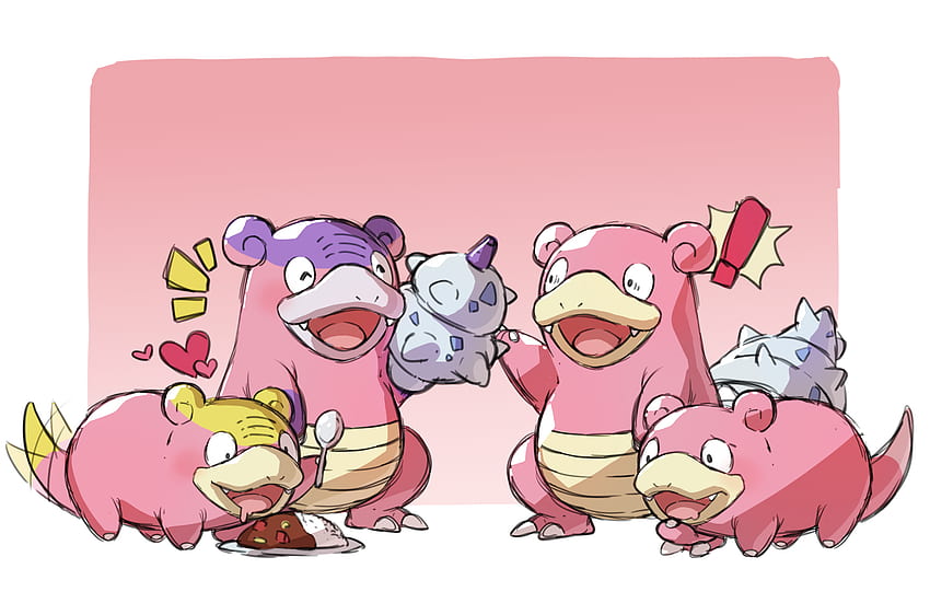 slowpoke, slowbro, galarian slowpoke, and galarian slowbro (pokemon) drawn by taisa_(lovemokunae) HD wallpaper