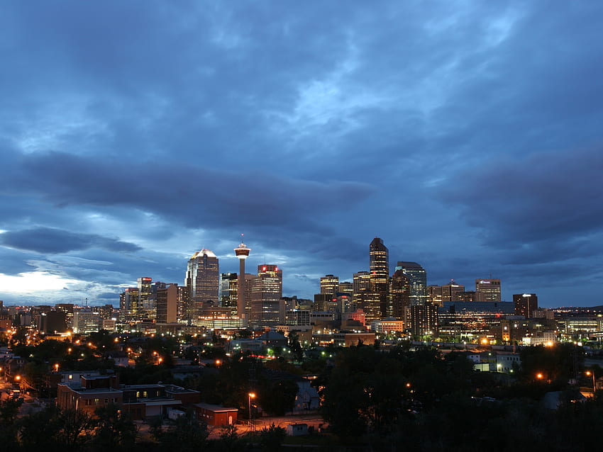 Cities, Sky, Twilight, Lights, Canada, Dusk, Evening, Calgary HD wallpaper