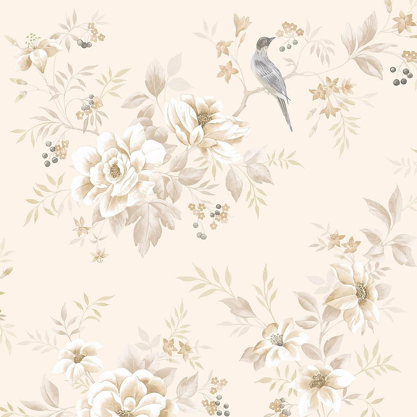 Fine Decor Liora Natural Cream Beige Floral Glitter Leaf Paste Wall, Neutral Floral HD-Handy-Hintergrundbild