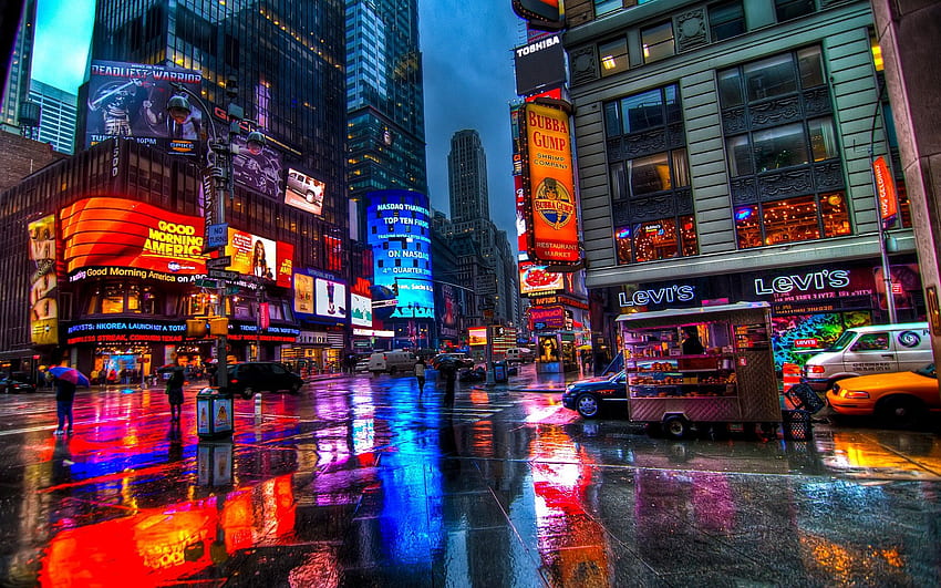 czasy, kwadrat, nowy, york, usa, miasto, miasta, neon, światła, noc, deszcz / i tło mobilne, śnieg na Times Square Tapeta HD