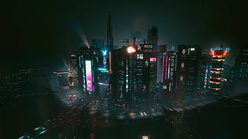 Download wallpaper 1920x1080 cyberpunk, dark, cityscape, buildings, art,  full hd, hdtv, fhd, 1080p wallpaper, 1920x1080 hd background, 16538