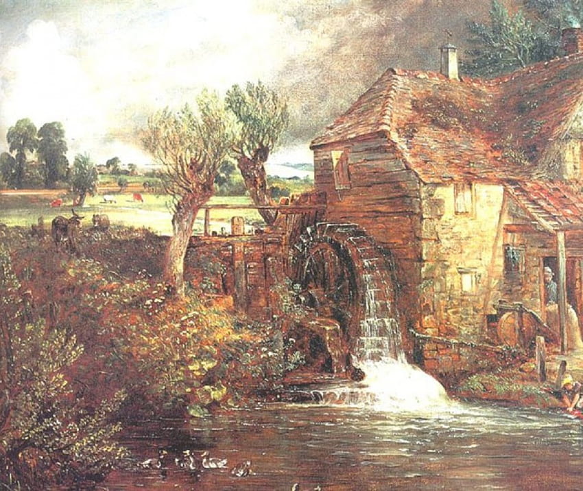 Old Mill, old, architecture, painting, mill HD wallpaper