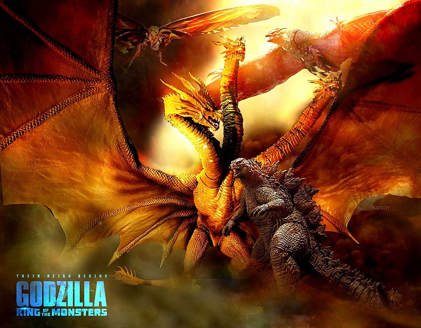Monsterverse King Ghidorah намалява Godzilla и други чудовища, Godzilla Vs. Крал Гидора HD тапет