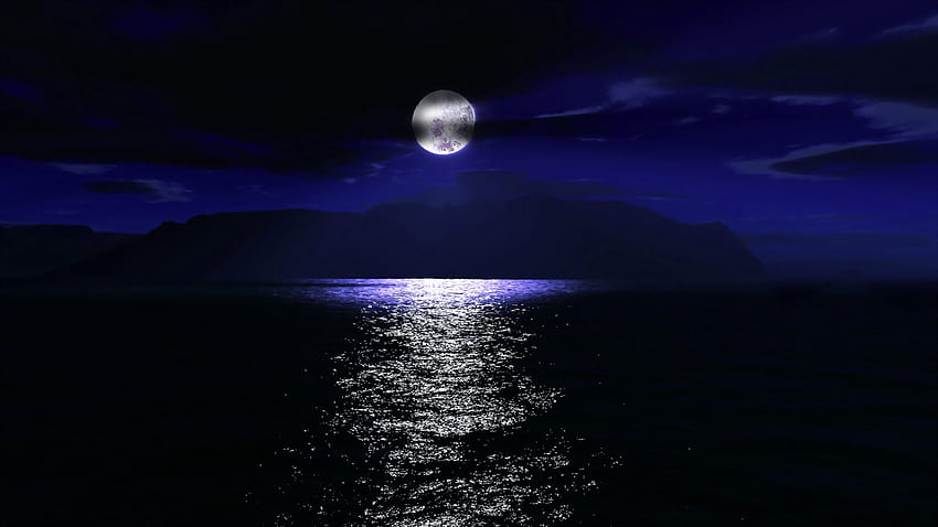 Morze, Kraj, Noc, Księżyc Tapeta HD