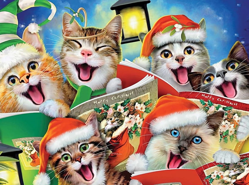 :), book, pisici, craciun, fantasy, song, christmas, cat, carol HD wallpaper