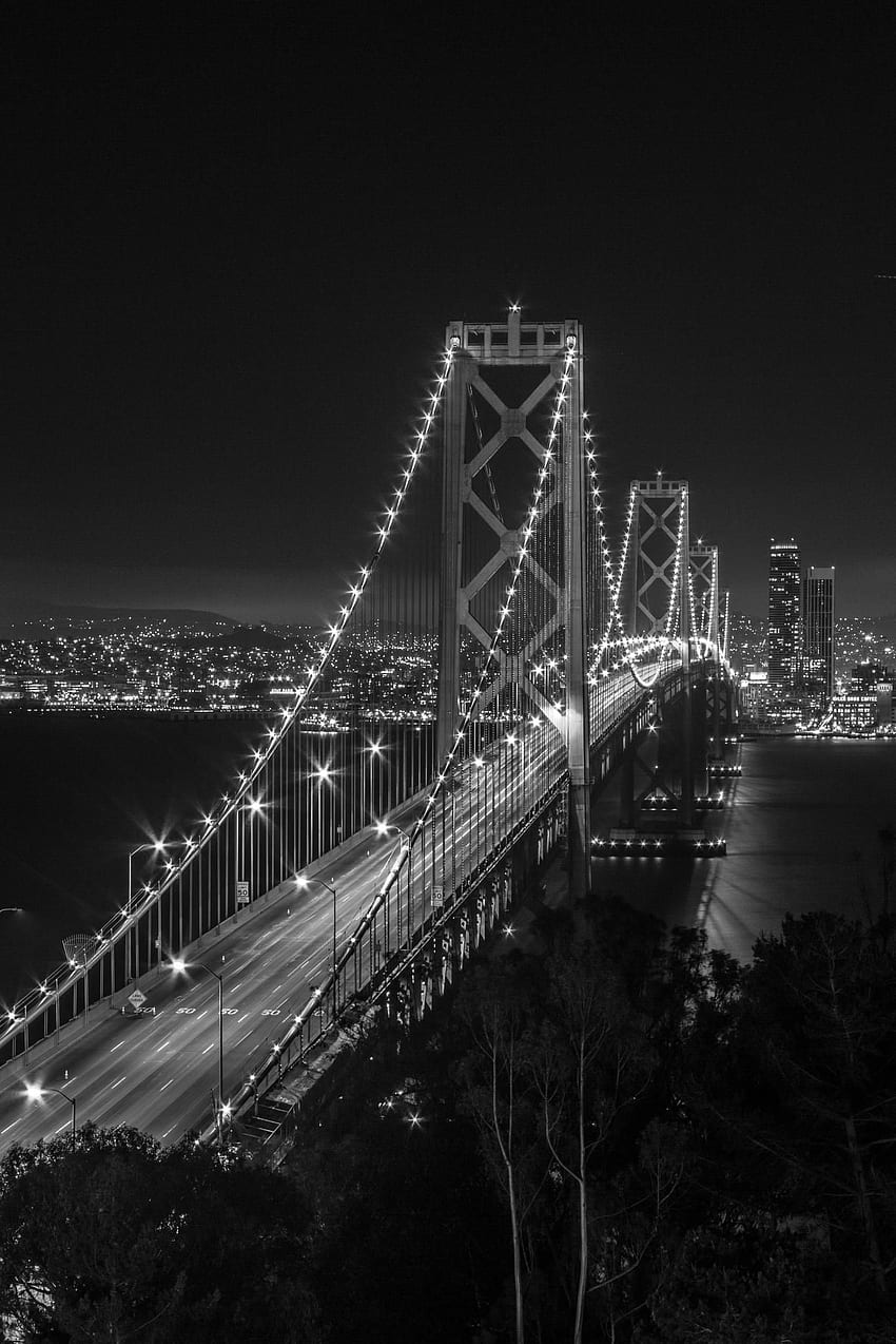 Bay Bridge at Night. Black aesthetic , Black and white wall, Black and white wall HD phone wallpaper