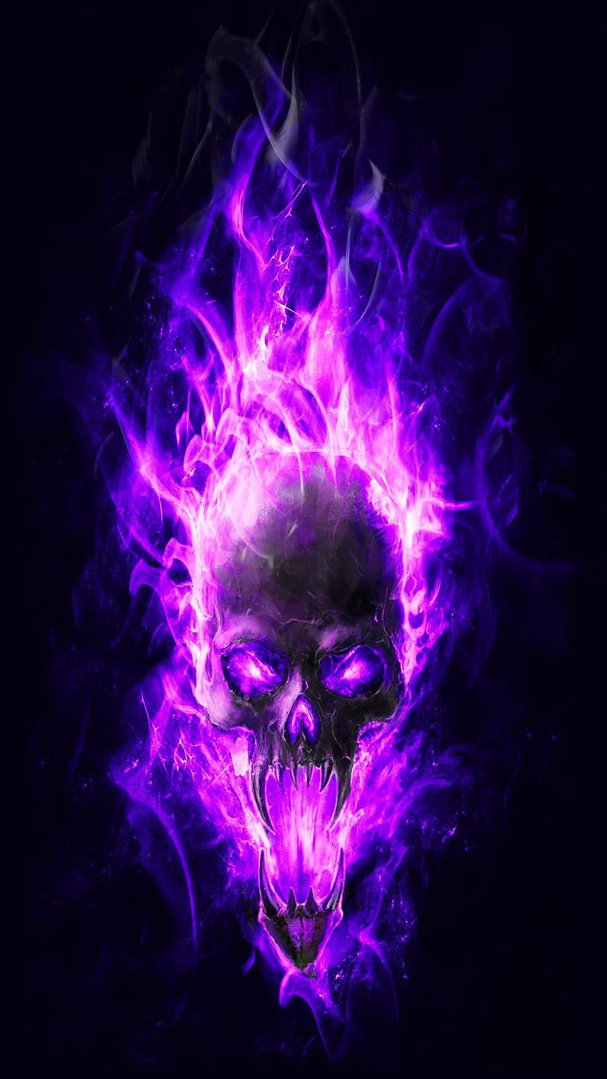 Purple Fire Skull, Blue Flame Skull HD phone wallpaper