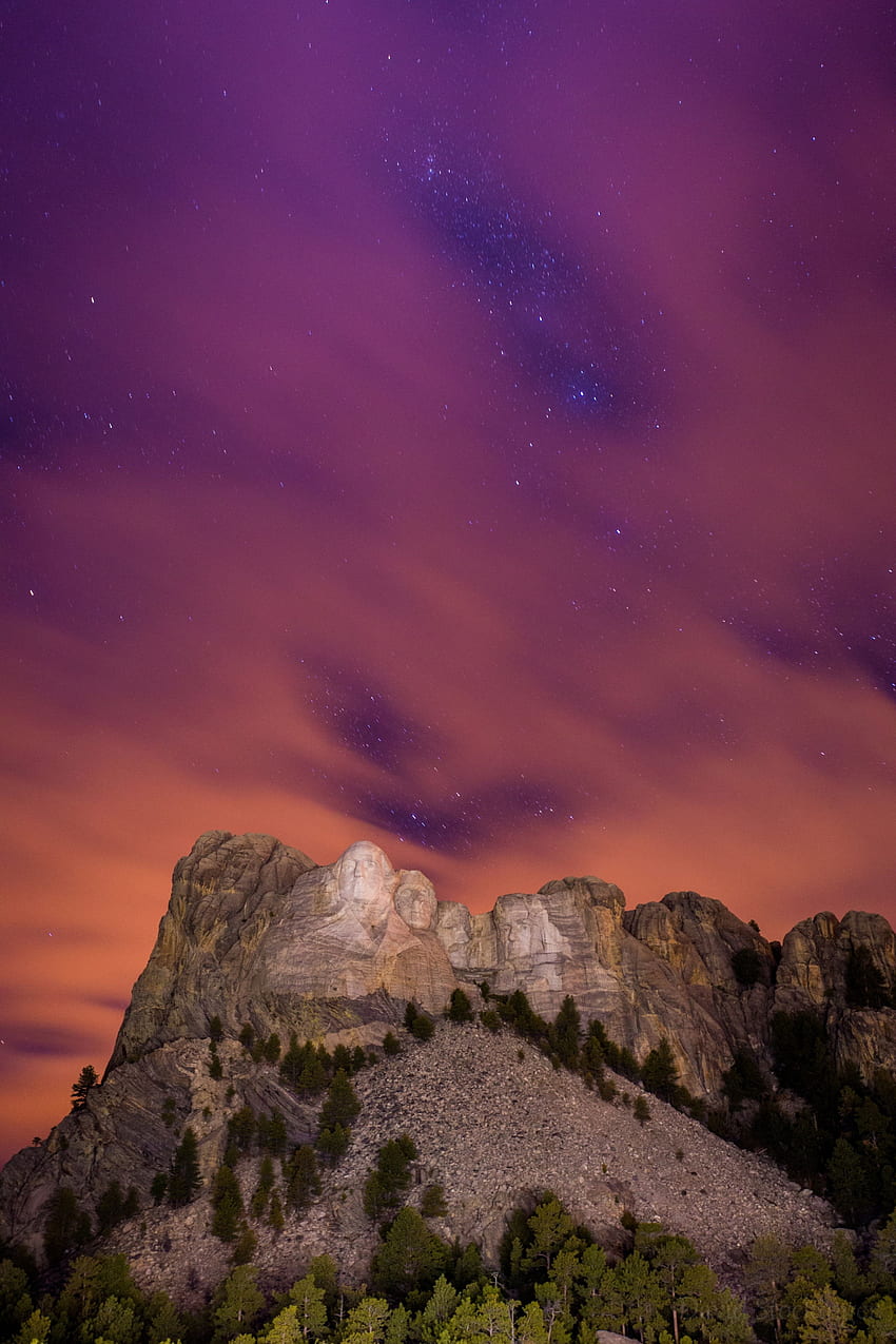 Nature, Night, Usa, Mountain, Vertex, Top, Starry Sky, United States, Rushmore, Bas-Relief HD phone wallpaper