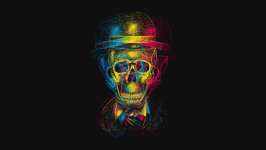 Preview skull, hat, anaglyph, drawing HD wallpaper