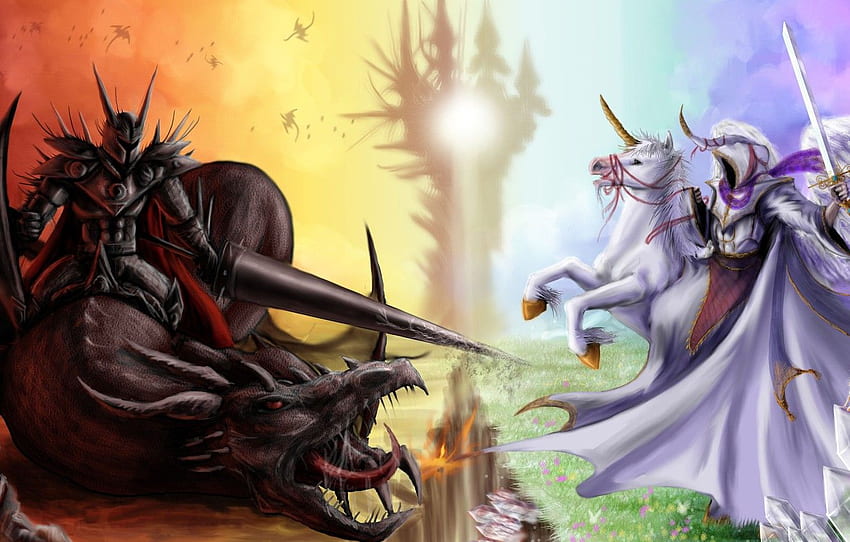 fiction, horse, welcome, dragon, angel, sword, armor, the demon, art, evil for , section фантастика HD wallpaper